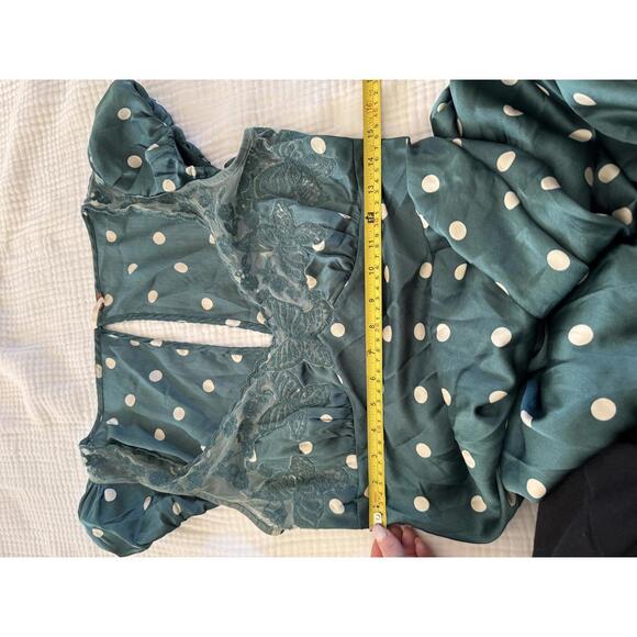 Free People - Women's Green Butterfly Satin Polka Dot Maxi Dress w/ lace, Size M - Picture 12 of 12